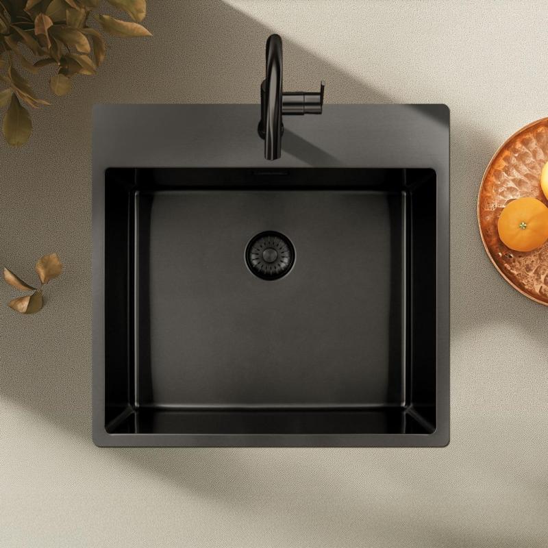 Pure.Sink Exclusivo Gun Metal lavello 54x52 cm Tapwing con foro per rubinetto raggio 10mm PEX5040T-61