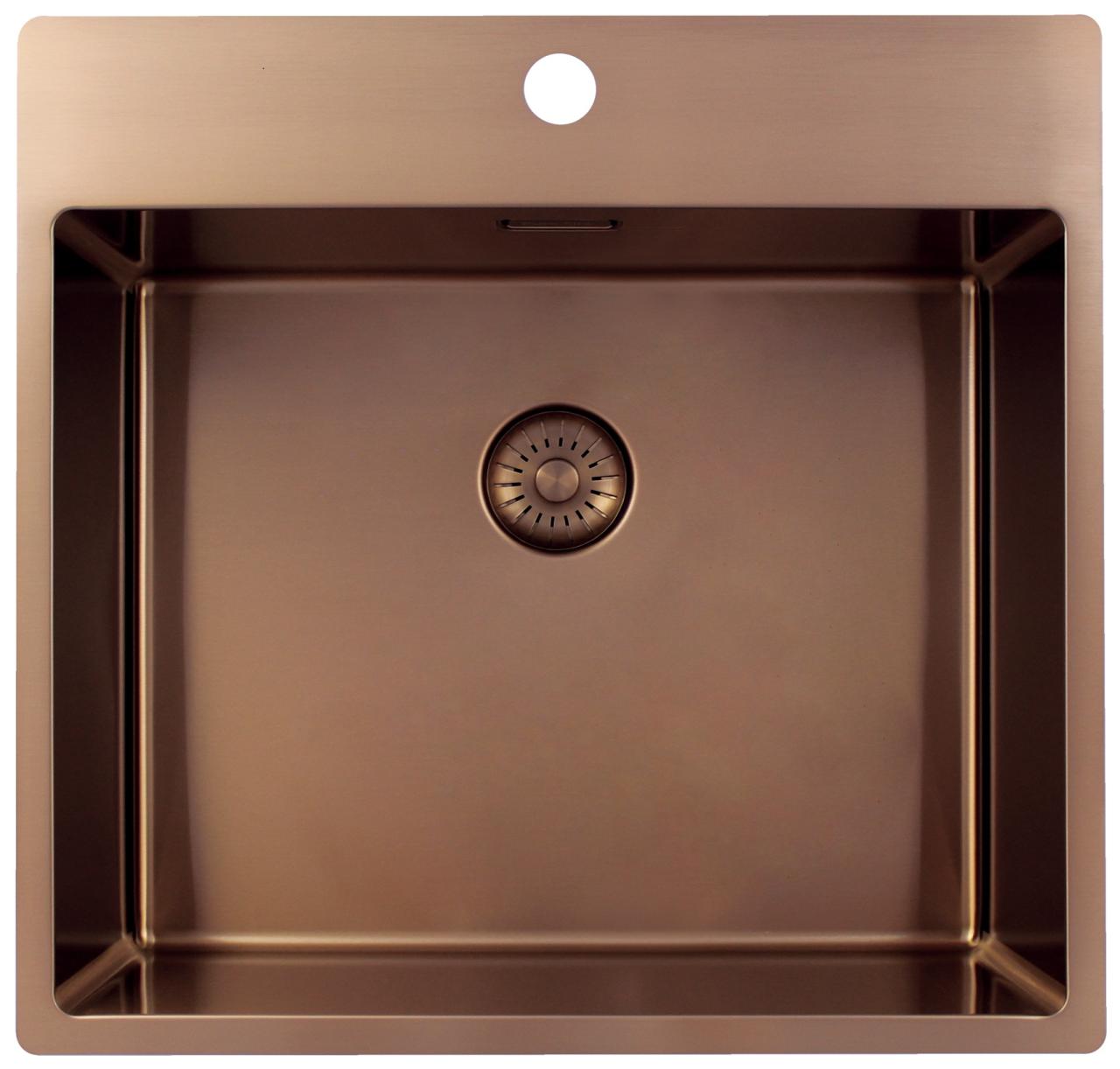 Pure.Sink Exclusivo Lavello in rame 54x52 cm Tapwing con foro per rubinetto raggio 10mm PEX5040T-62 - Productafbeelding