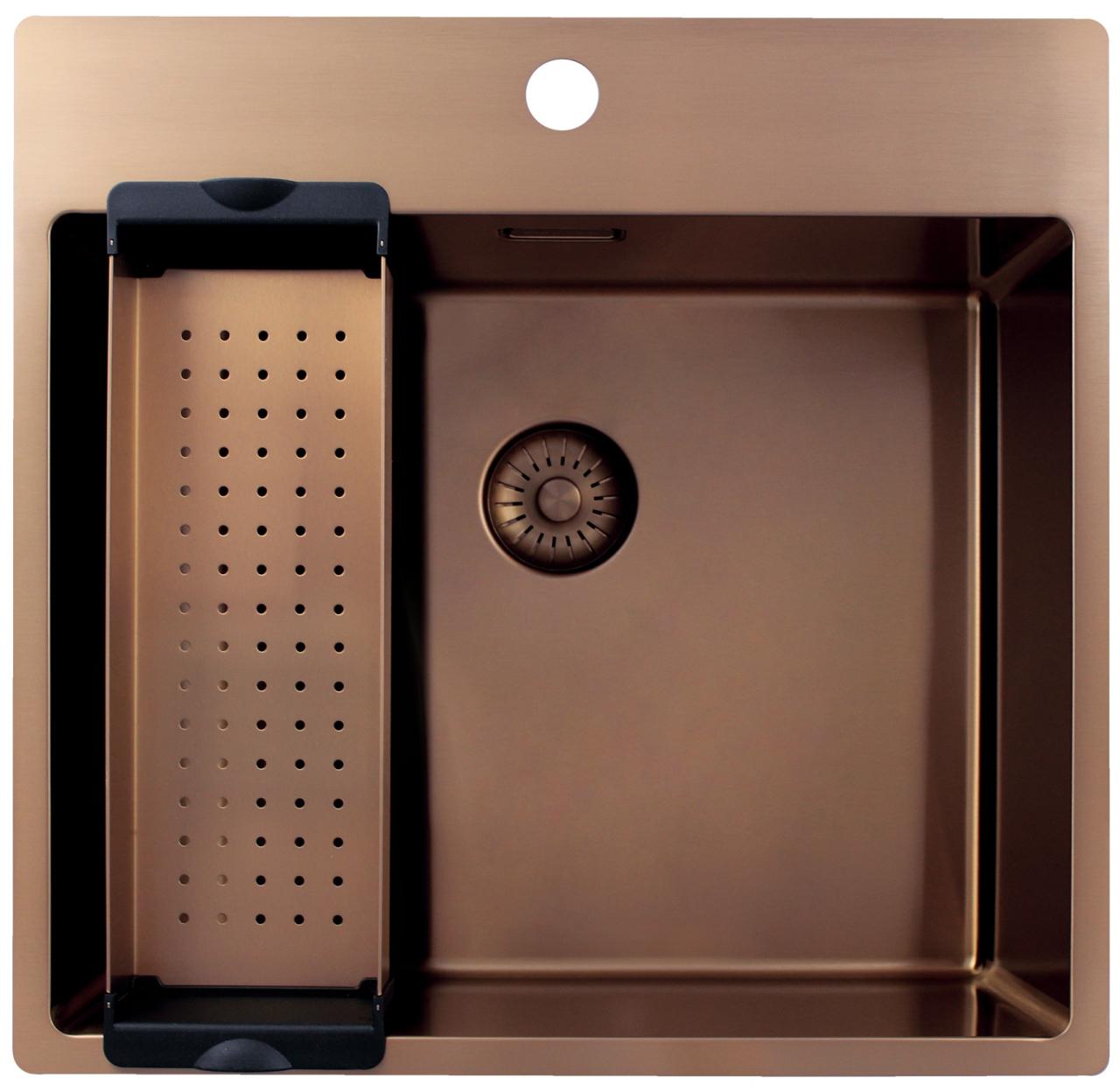 Pure.Sink Exclusivo Lavello in rame 54x52 cm Tapwing con foro per rubinetto raggio 10mm PEX5040T-62 - Productafbeelding 3