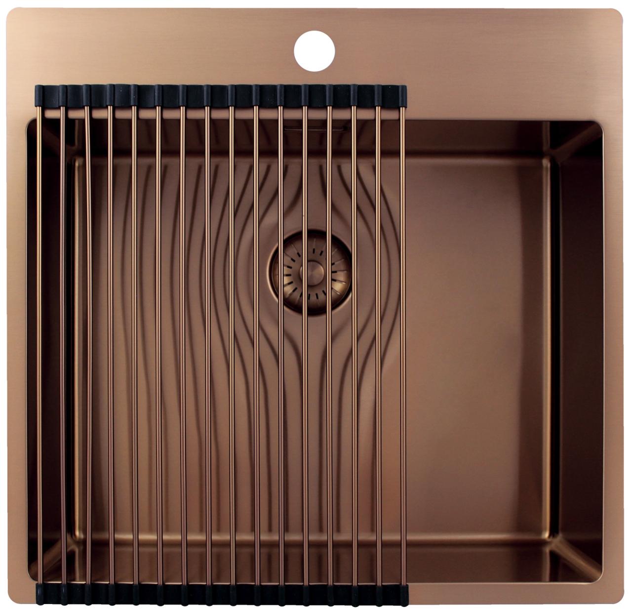 Pure.Sink Exclusivo Lavello in rame 54x52 cm Tapwing con foro per rubinetto raggio 10mm PEX5040T-62 - Productafbeelding 4