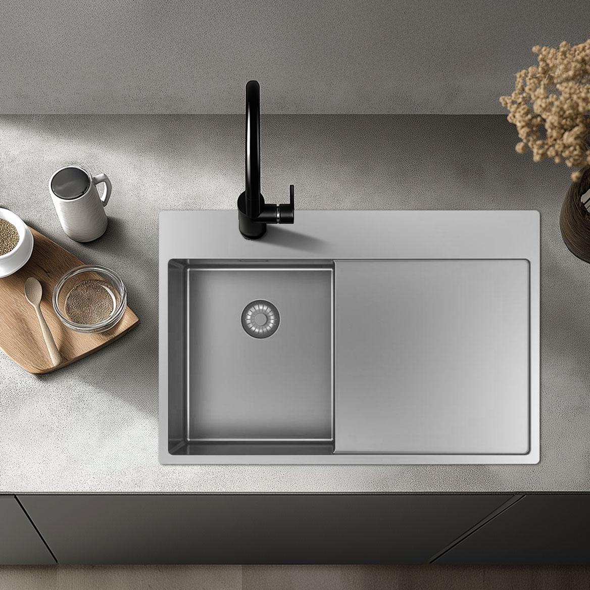 Pure.Sink Exclusivo RVS piccolo lavello con zona di scolo 78x52 cm Tapwing a sinistra PEX3478LT-02 - Productafbeelding 4