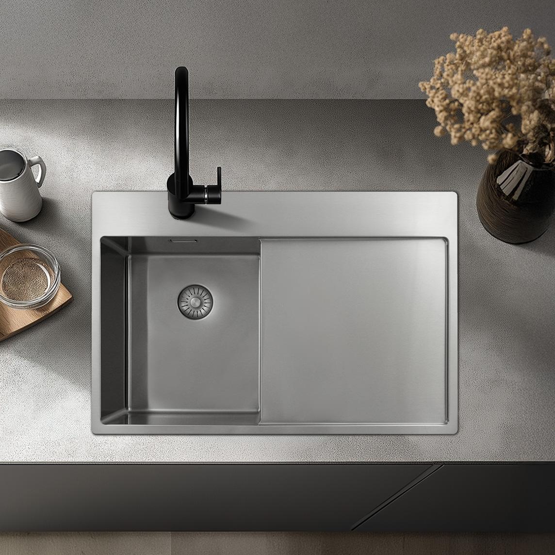 Pure.Sink Exclusivo RVS piccolo lavello con zona di scolo 78x52 cm Tapwing a sinistra PEX3478LT-02 - Productafbeelding 2