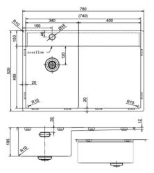 Pure.Sink Exclusivo RVS piccolo lavello con zona di scolo 78x52 cm Tapwing a sinistra PEX3478LT-02