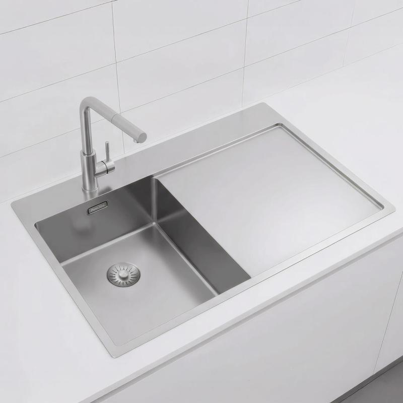 Pure.Sink Exclusivo RVS piccolo lavello con zona di scolo 78x52 cm Tapwing a sinistra PEX3478LT-02
