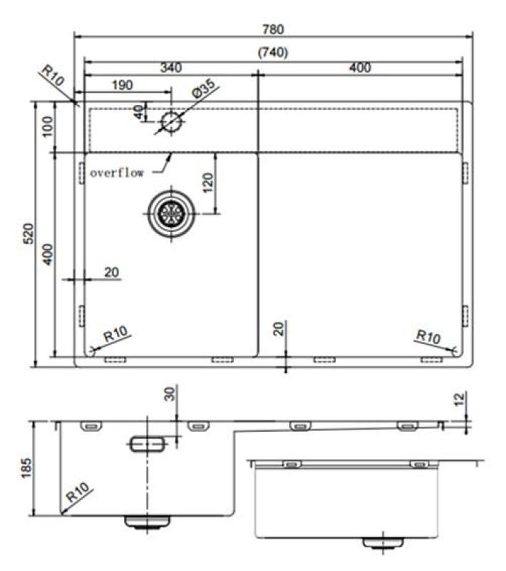 Pure.Sink Exclusivo RVS piccolo lavello con zona di scolo 78x52 cm Tapwing a sinistra PEX3478LT-02