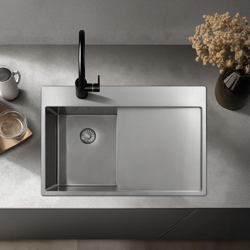 Pure.Sink Exclusivo RVS piccolo lavello con zona di scolo 78x52 cm Tapwing a sinistra PEX3478LT-02