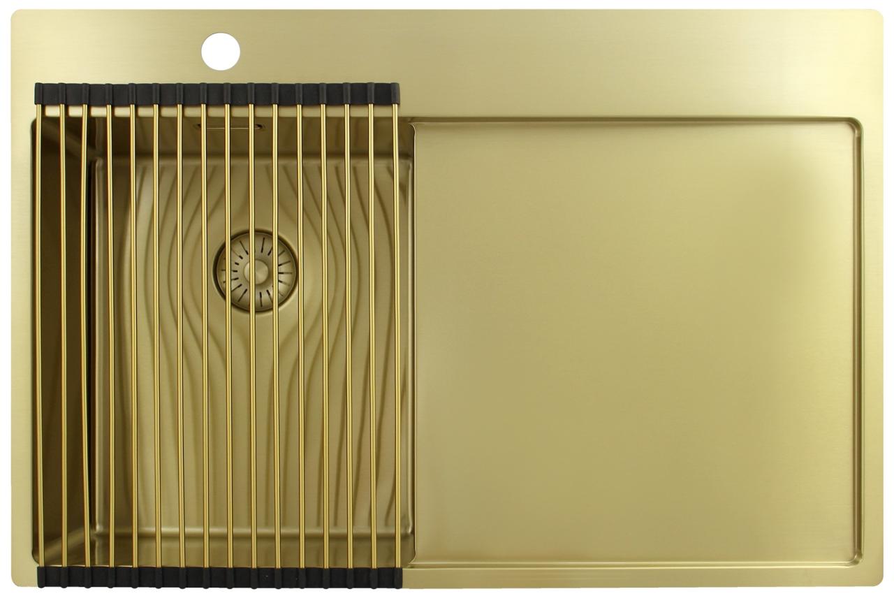 Pure.Sink Exclusivo Lavandino dorato piccolo con scolapiatti 78x52 cm Tapwing a sinistra PEX3478LT-60 - Productafbeelding 4