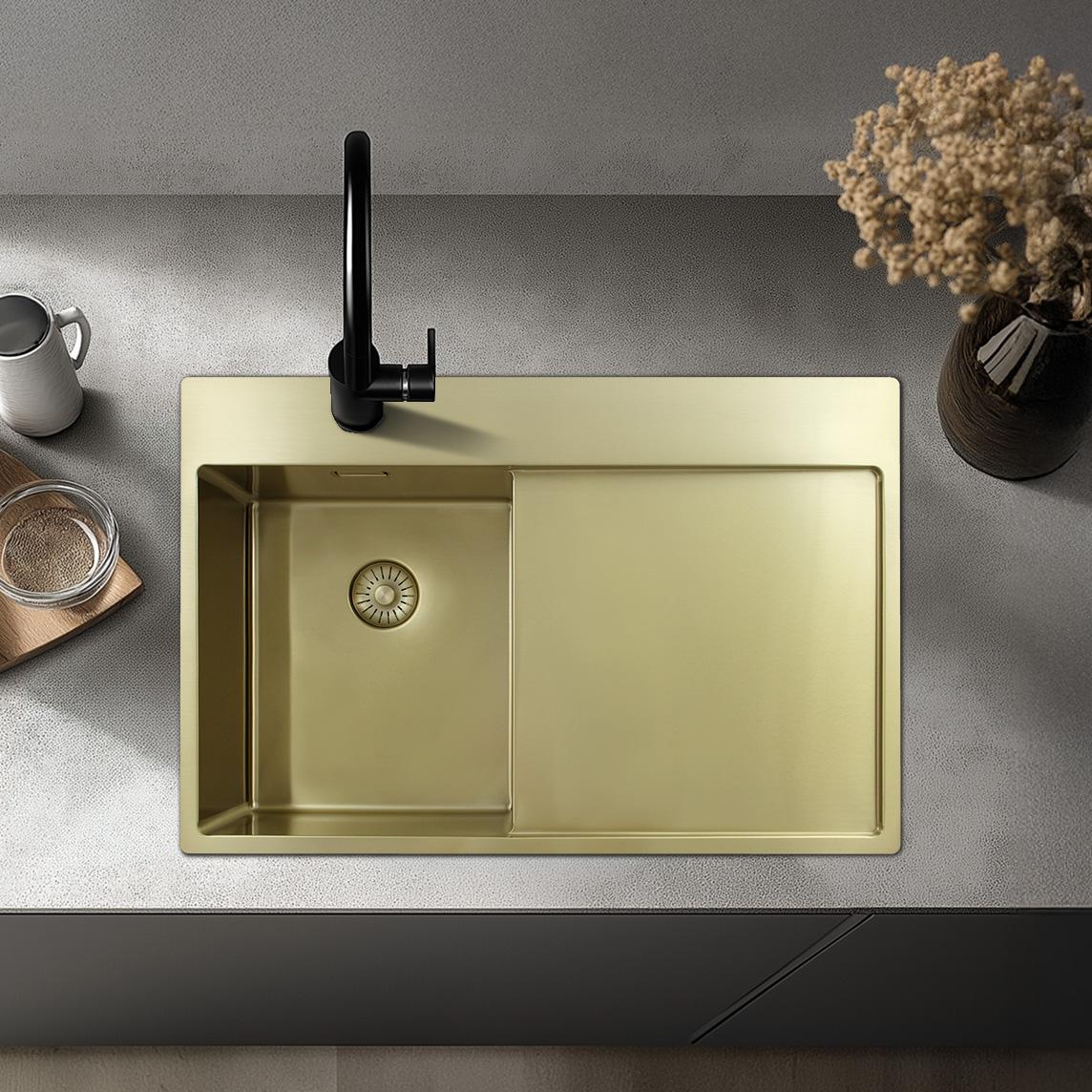 Pure.Sink Exclusivo Lavandino dorato piccolo con scolapiatti 78x52 cm Tapwing a sinistra PEX3478LT-60 - Productafbeelding 2