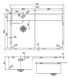 Pure.Sink Exclusivo Lavandino dorato piccolo con scolapiatti 78x52 cm Tapwing a sinistra PEX3478LT-60