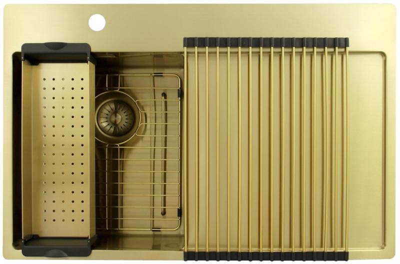 Pure.Sink Exclusivo Piccolo lavello dorato con sgocciolatoio 78x52 cm Rubinetto a leva sinistro PEX3478LT-60