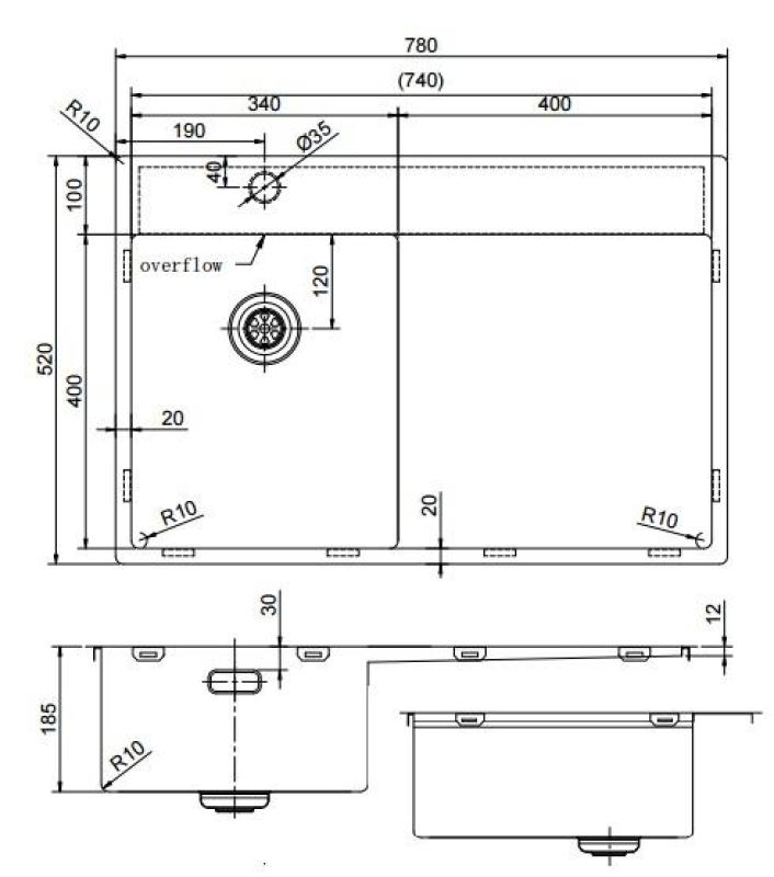 Pure.Sink Exclusivo Piccolo lavello dorato con sgocciolatoio 78x52 cm Rubinetto a leva sinistro PEX3478LT-60