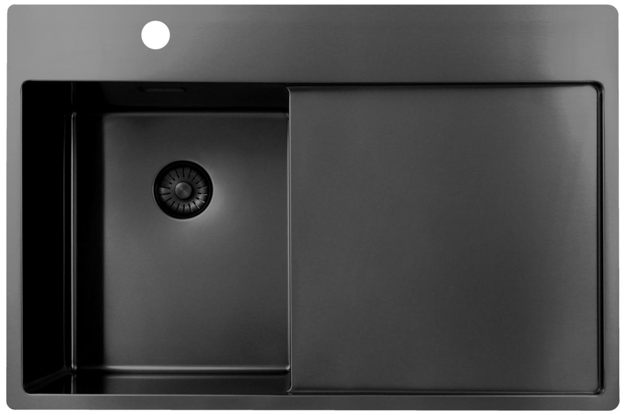 Pure.Sink Exclusivo Gun Metal piccolo lavello con zona di scolamento 78x52 cm Tapwing a sinistra PEX3478LT-61 - Productafbeelding