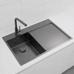 Pure.Sink Exclusivo Gun Metal piccolo lavello con zona di scolamento 78x52 cm Tapwing a sinistra PEX3478LT-61