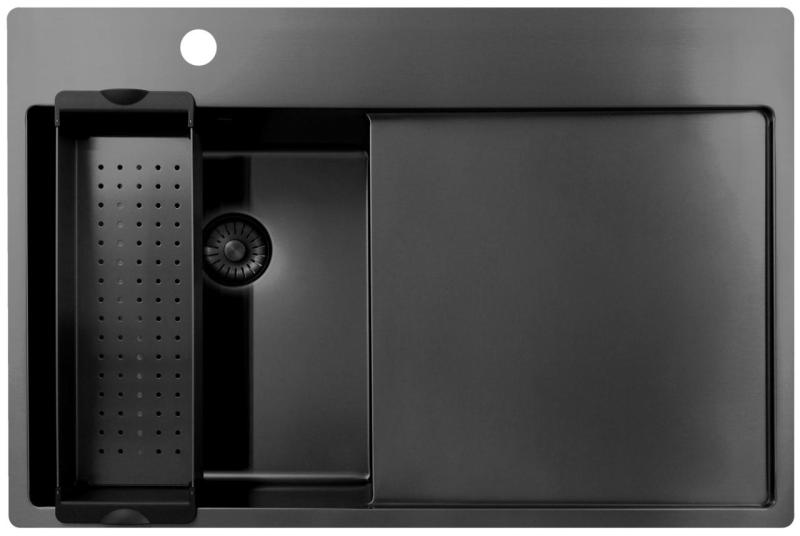 Pure.Sink Exclusivo Gun Metal piccolo lavello con zona di scolamento 78x52 cm Tapwing a sinistra PEX3478LT-61