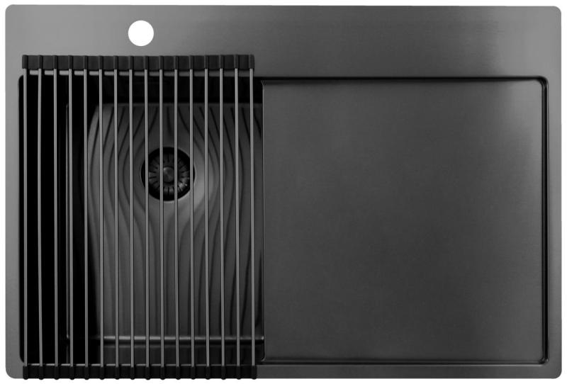 Pure.Sink Exclusivo Gun Metal piccolo lavello con zona di scolamento 78x52 cm Tapwing a sinistra PEX3478LT-61