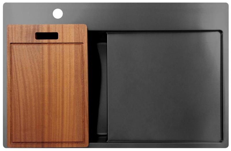 Pure.Sink Exclusivo Gun Metal piccolo lavello con zona di scolamento 78x52 cm Tapwing a sinistra PEX3478LT-61