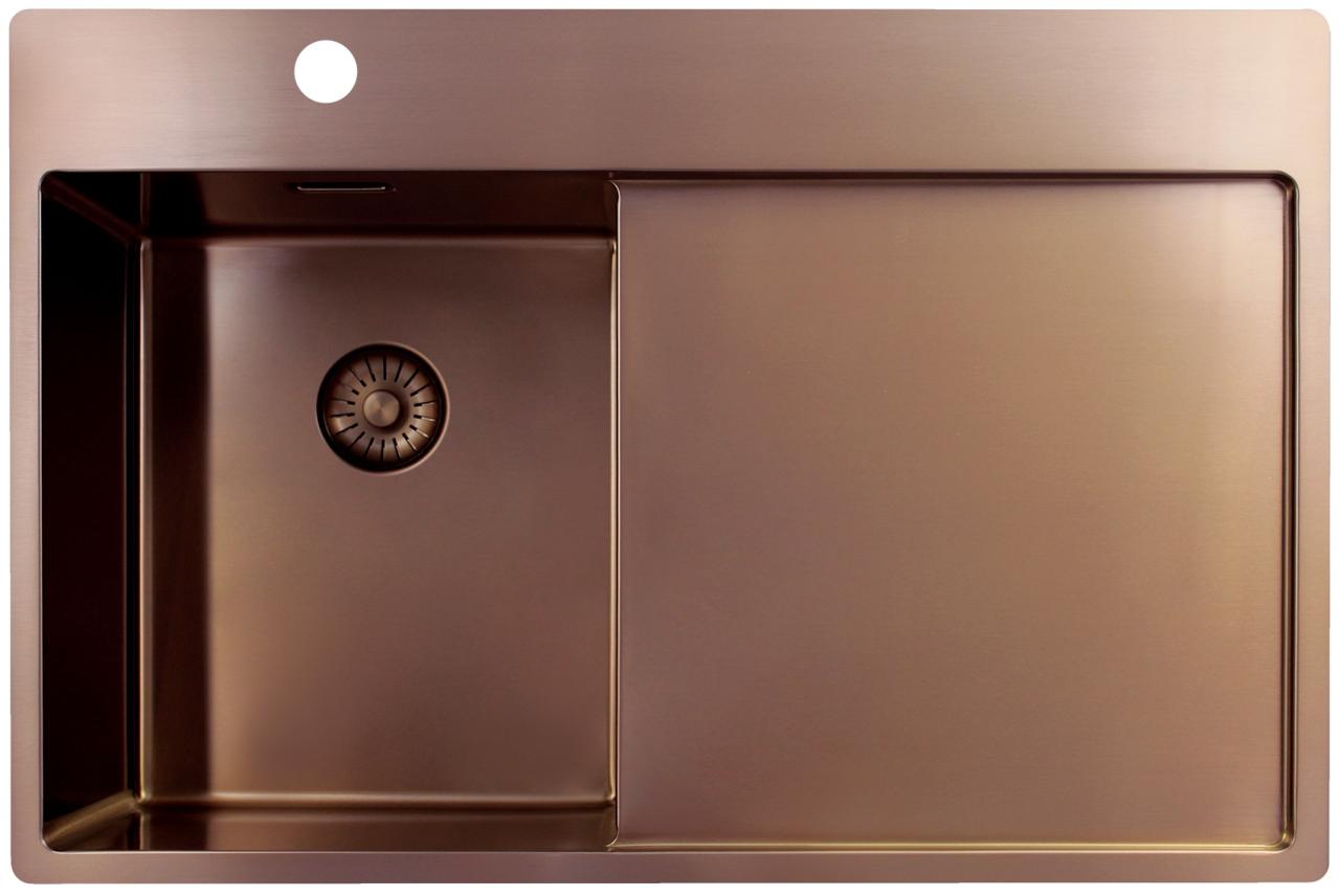 Pure.Sink Exclusivo Lavabo piccolo in rame con zona di sgocciolamento 78x52 cm Tapwing a sinistra PEX3478LT-62 - Productafbeelding