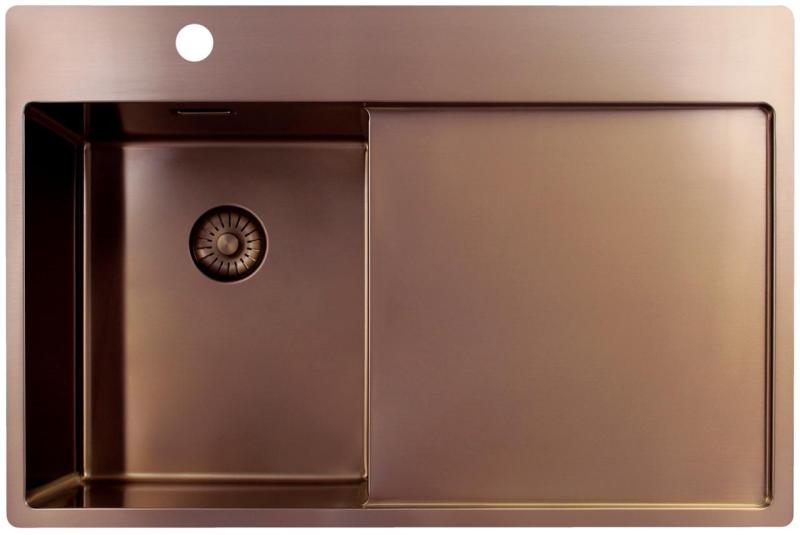 Pure.Sink Exclusivo Lavabo piccolo in rame con zona di sgocciolamento 78x52 cm Tapwing a sinistra PEX3478LT-62