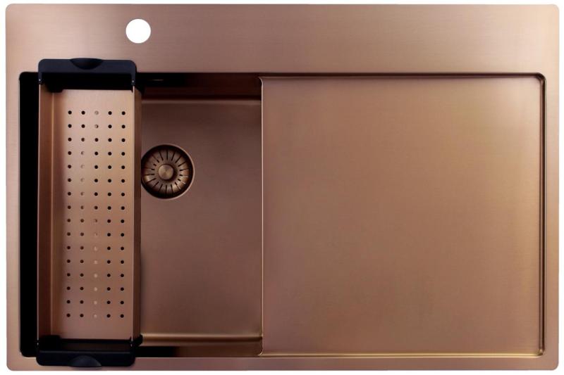 Pure.Sink Exclusivo Lavabo piccolo in rame con zona di sgocciolamento 78x52 cm Tapwing a sinistra PEX3478LT-62