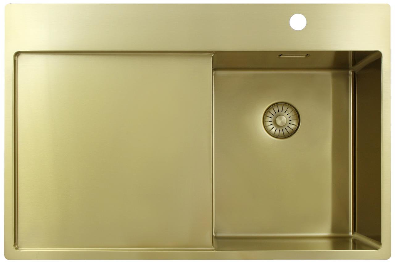 Pure.Sink Exclusivo Piccolo lavello dorato con zona di scolo 78x52 cm Tapwing a destra PEX3478RT-60 - Productafbeelding