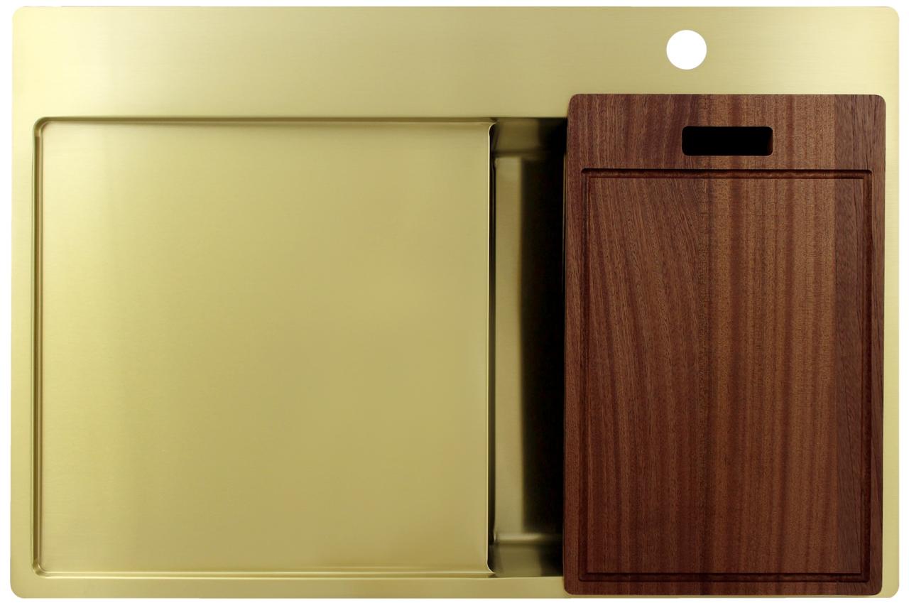 Pure.Sink Exclusivo Piccolo lavello dorato con zona di scolo 78x52 cm Tapwing a destra PEX3478RT-60 - Productafbeelding 5