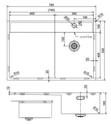 Pure.Sink Exclusivo Piccolo lavello dorato con zona di scolo 78x52 cm Tapwing a destra PEX3478RT-60