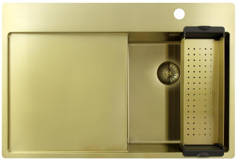 Pure.Sink Exclusivo Piccolo lavello dorato con sgocciolatoio 78x52 cm Rubinetto a leva destro PEX3478RT-60