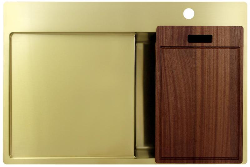 Pure.Sink Exclusivo Piccolo lavello dorato con sgocciolatoio 78x52 cm Rubinetto a leva destro PEX3478RT-60