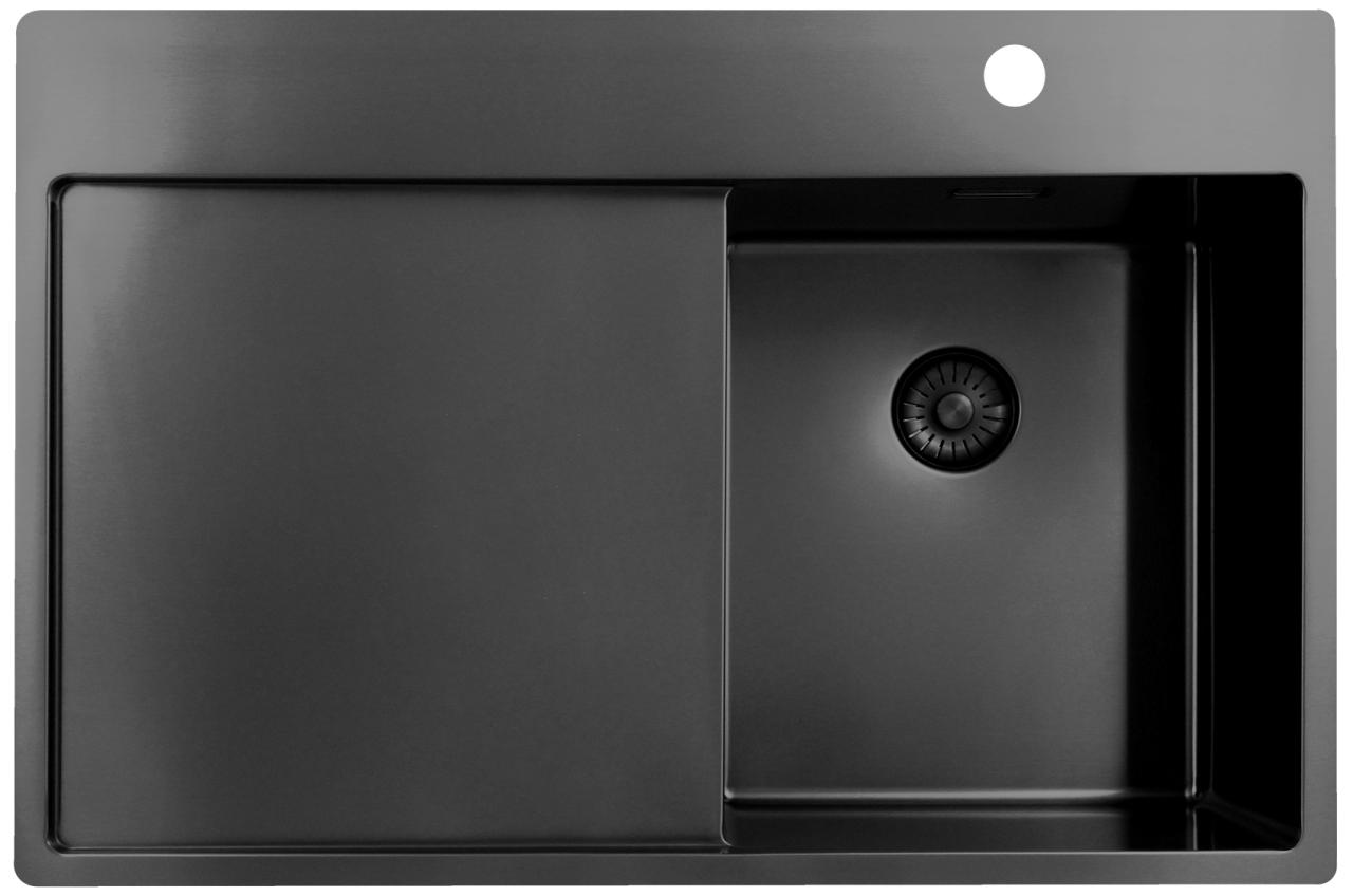 Pure.Sink Exclusivo Gun Metal piccolo lavandino con zona di scolamento 78x52 cm Tapwing a destra PEX3478RT-61 - Productafbeelding