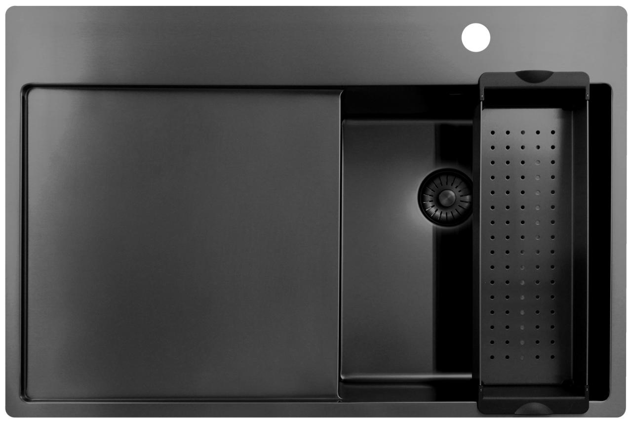Pure.Sink Exclusivo Gun Metal piccolo lavandino con zona di scolamento 78x52 cm Tapwing a destra PEX3478RT-61 - Productafbeelding 3