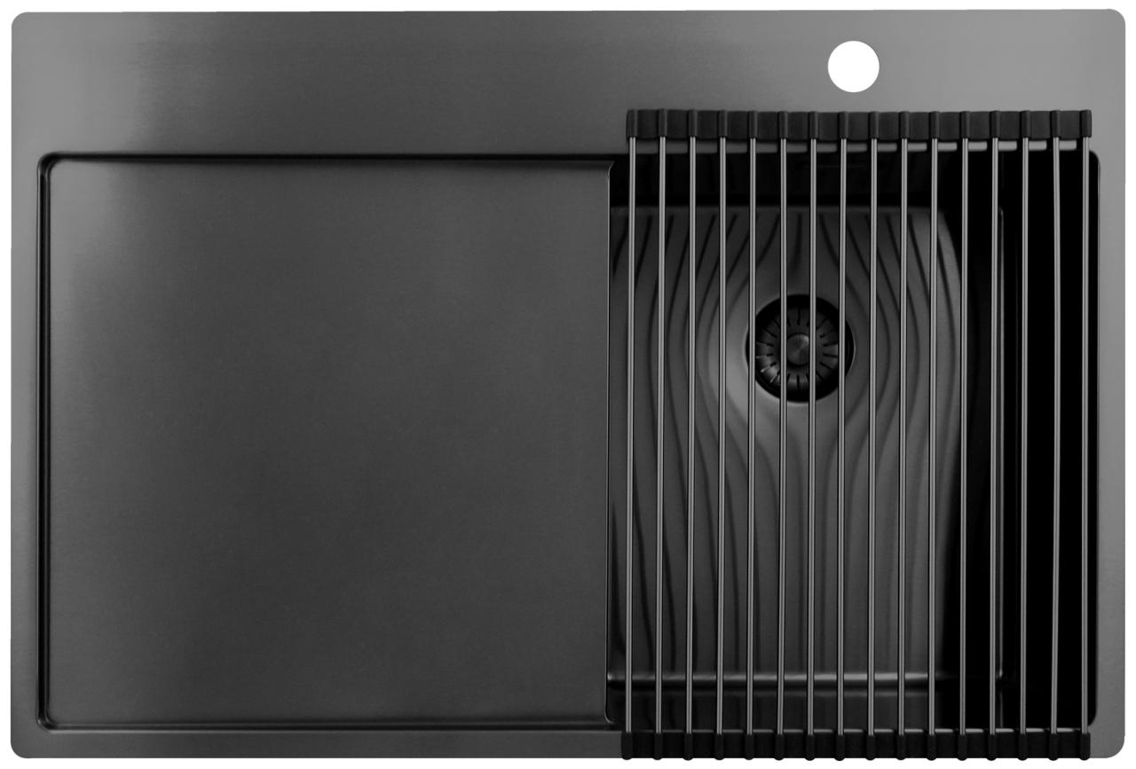 Pure.Sink Exclusivo Gun Metal piccolo lavandino con zona di scolamento 78x52 cm Tapwing a destra PEX3478RT-61 - Productafbeelding 4
