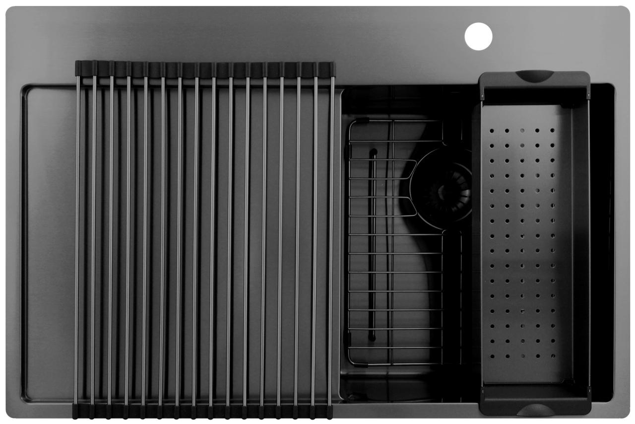 Pure.Sink Exclusivo Gun Metal piccolo lavandino con zona di scolamento 78x52 cm Tapwing a destra PEX3478RT-61 - Productafbeelding 7