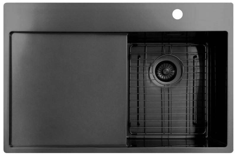 Pure.Sink Exclusivo Gun Metal piccolo lavandino con zona di scolamento 78x52 cm Tapwing a destra PEX3478RT-61