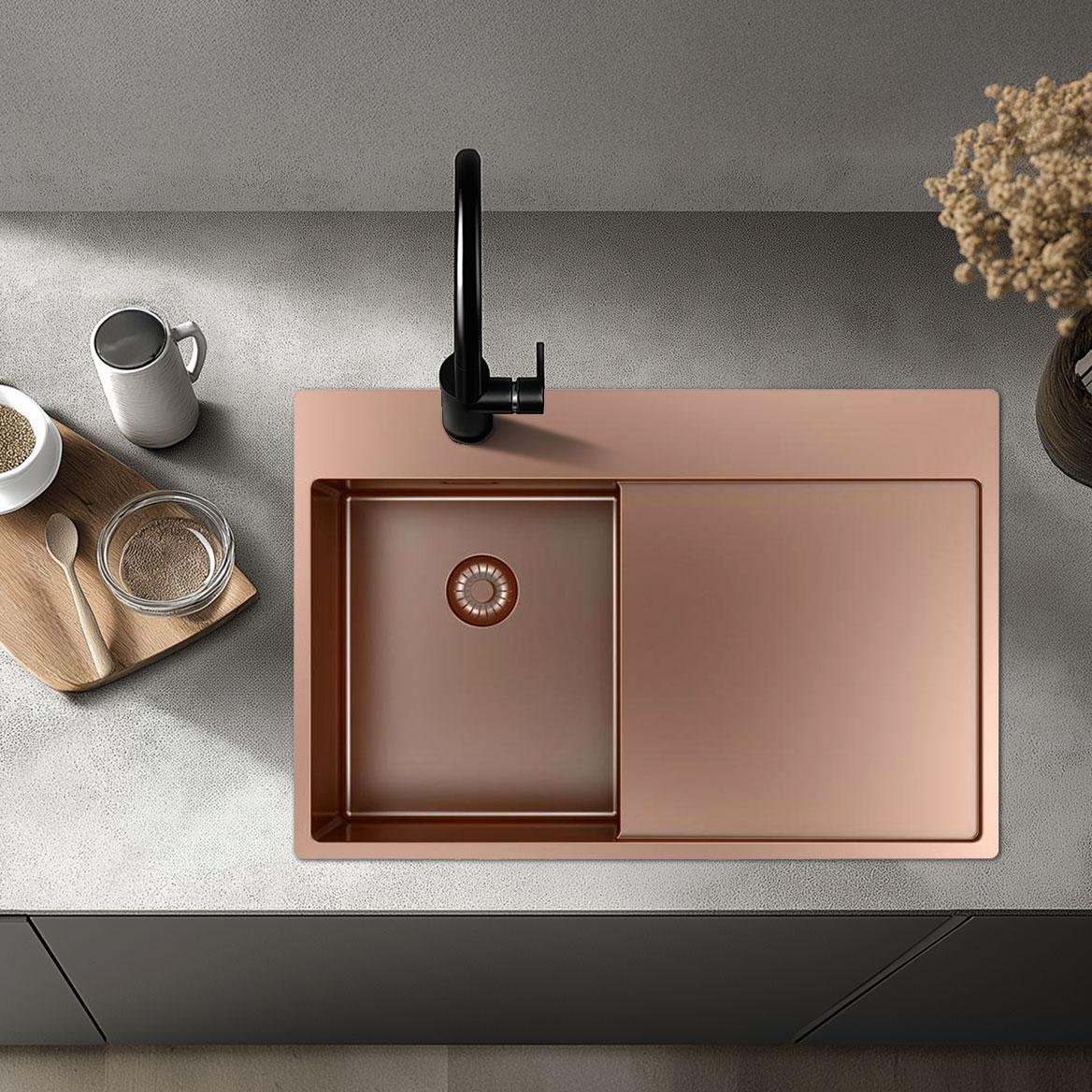 Pure.Sink Exclusivo Piccolo lavello in rame con zona di scolo 78x52 cm Tapwing a destra PEX3478RT-62 - Productafbeelding 9