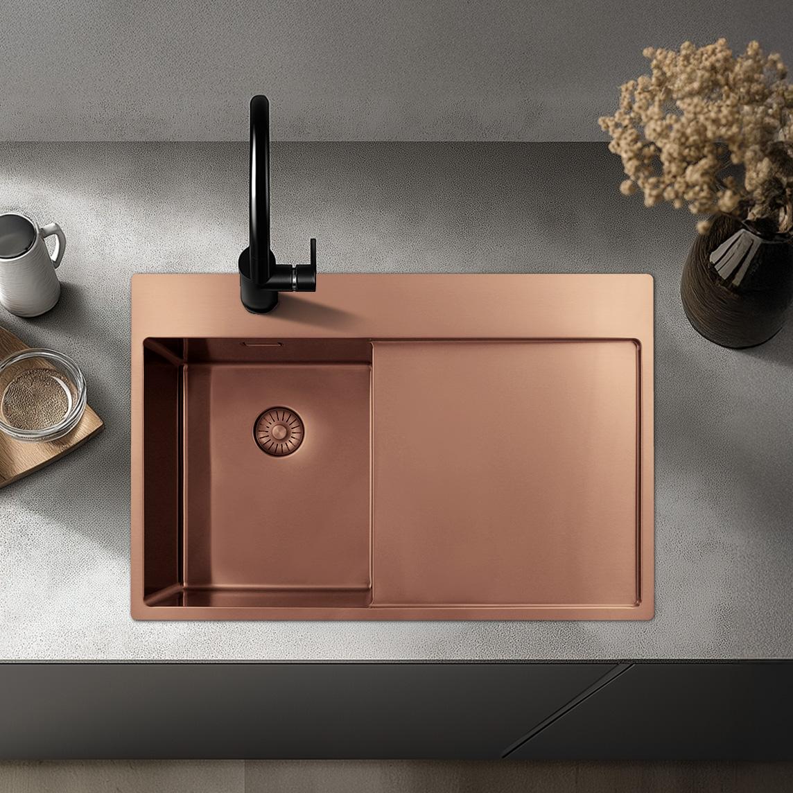 Pure.Sink Exclusivo Piccolo lavello in rame con zona di scolo 78x52 cm Tapwing a destra PEX3478RT-62 - Productafbeelding 2