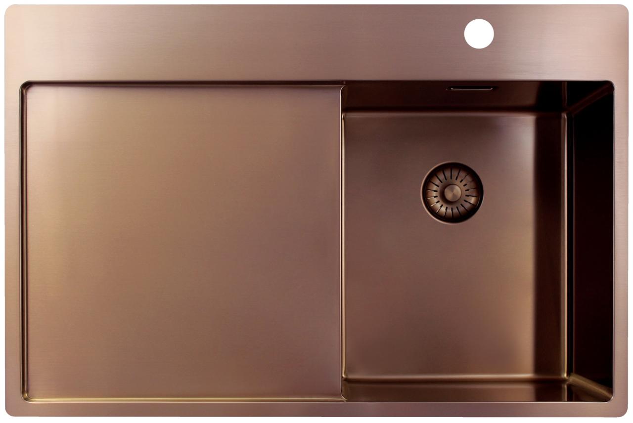Pure.Sink Exclusivo Piccolo lavello in rame con zona di scolo 78x52 cm Tapwing a destra PEX3478RT-62 - Productafbeelding