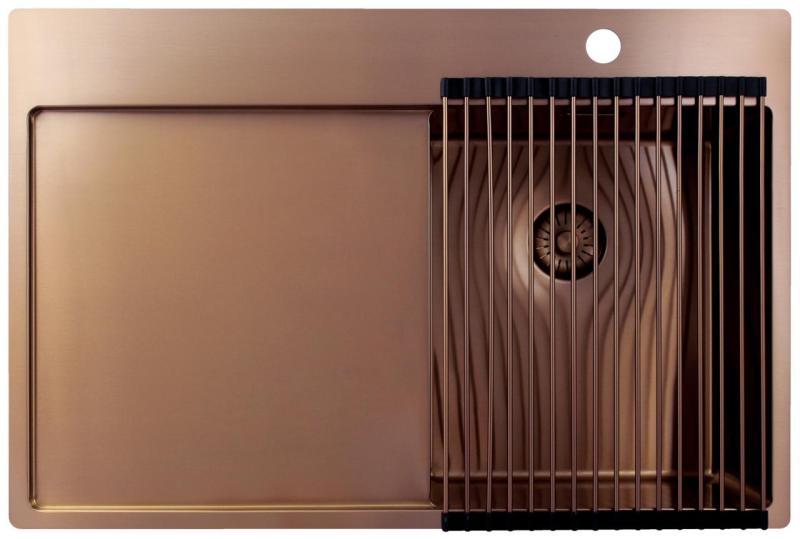 Pure.Sink Exclusivo Piccolo lavello in rame con zona di scolo 78x52 cm Tapwing a destra PEX3478RT-62