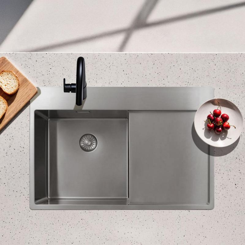 Pure.Sink Exclusivo Lavello in acciaio inossidabile con zona di scolo 78x52 cm Tapwing a sinistra PEX4078LT-02
