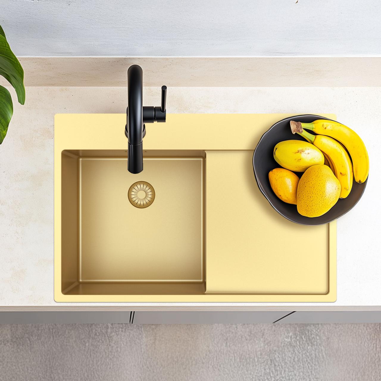 Pure.Sink Exclusivo Lavabo dorato con zona di scolamento 78x52 cm Tapwing a sinistra PEX4078LT-60 - Productafbeelding 10
