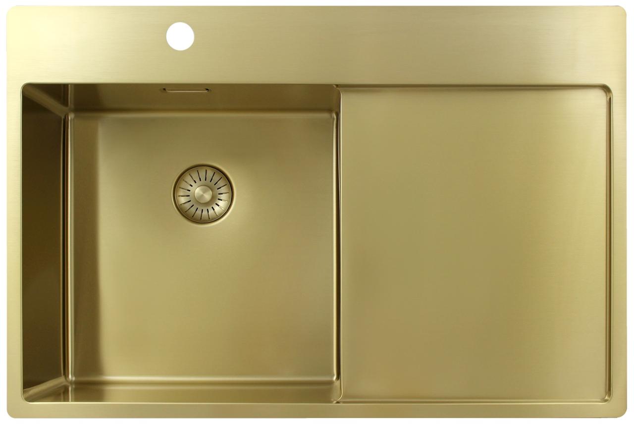 Pure.Sink Exclusivo Lavabo dorato con zona di scolamento 78x52 cm Tapwing a sinistra PEX4078LT-60 - Productafbeelding