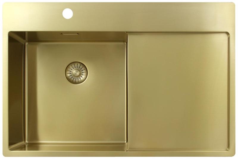 Pure.Sink Exclusivo Lavello dorato con sgocciolatoio 78x52 cm Rubinetto a leva sinistro PEX4078LT-60