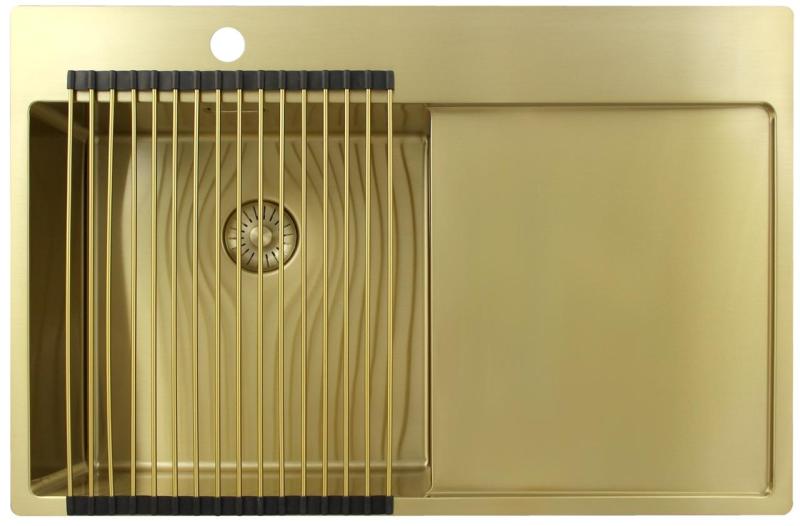 Pure.Sink Exclusivo Lavello dorato con sgocciolatoio 78x52 cm Rubinetto a leva sinistro PEX4078LT-60