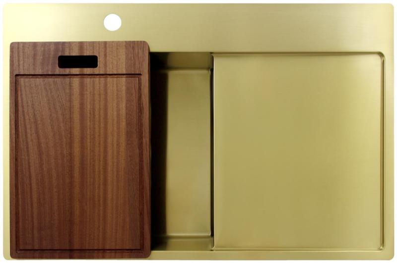 Pure.Sink Exclusivo Lavello dorato con sgocciolatoio 78x52 cm Rubinetto a leva sinistro PEX4078LT-60