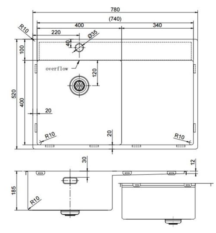 Pure.Sink Exclusivo Lavello dorato con sgocciolatoio 78x52 cm Rubinetto a leva sinistro PEX4078LT-60