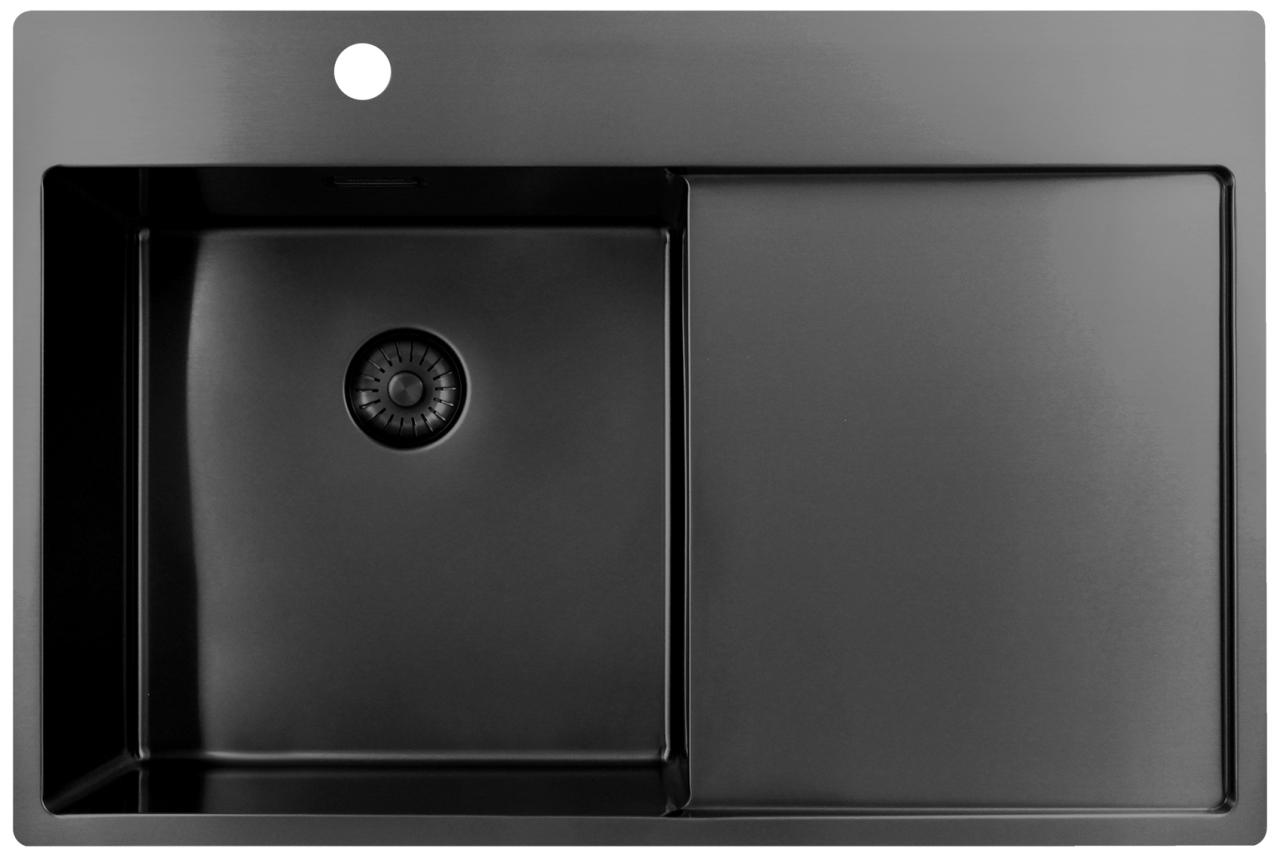 Pure.Sink Exclusivo Gun Metal lavello con zona di scolamento 78x52 cm Tapwing a sinistra PEX4078LT-61 - Productafbeelding