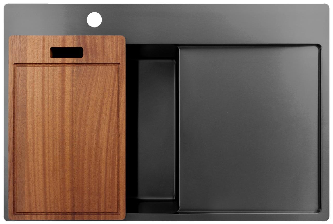 Pure.Sink Exclusivo Gun Metal lavello con zona di scolamento 78x52 cm Tapwing a sinistra PEX4078LT-61 - Productafbeelding 6