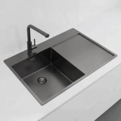 Pure.Sink Exclusivo Gun Metal lavello con zona di scolamento 78x52 cm Tapwing a sinistra PEX4078LT-61