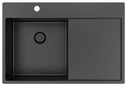 Pure.Sink Exclusivo Gun Metal lavello con zona di scolamento 78x52 cm Tapwing a sinistra PEX4078LT-61