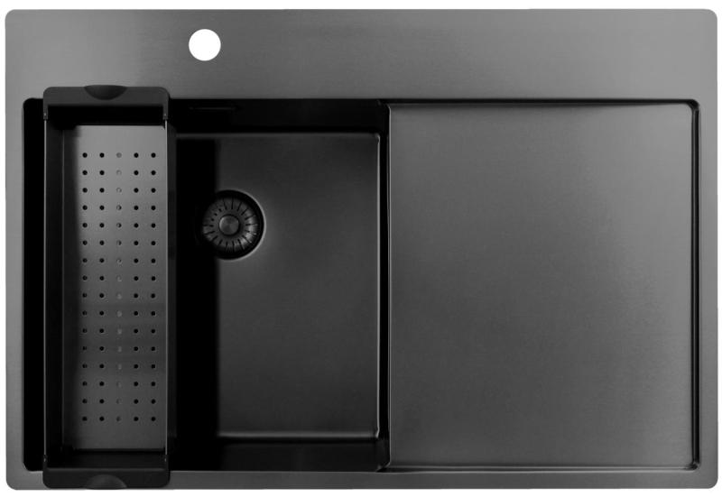 Pure.Sink Exclusivo Gun Metal lavello con zona di scolamento 78x52 cm Tapwing a sinistra PEX4078LT-61