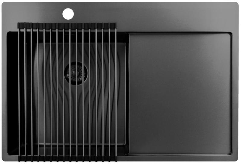 Pure.Sink Exclusivo Gun Metal lavello con zona di scolamento 78x52 cm Tapwing a sinistra PEX4078LT-61